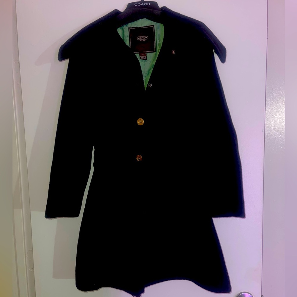 Coach Signature Coat women's size Small black mohair/wool mid-length pea coat